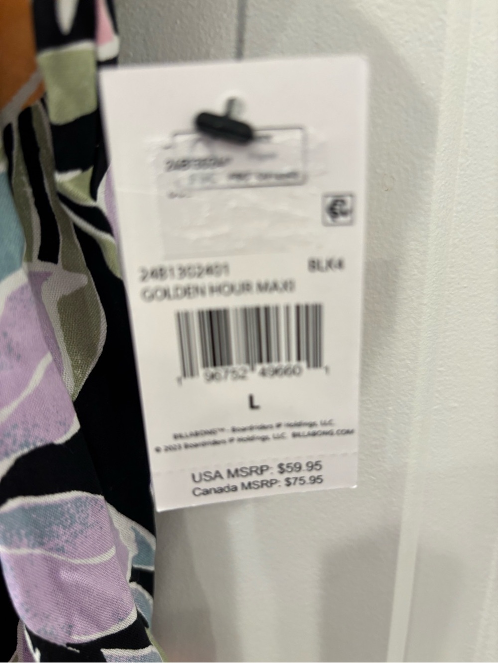 NWT Billabong Black Floral Slip Dress with Pink & Peach Blooms- L - Picture 9 of 10
